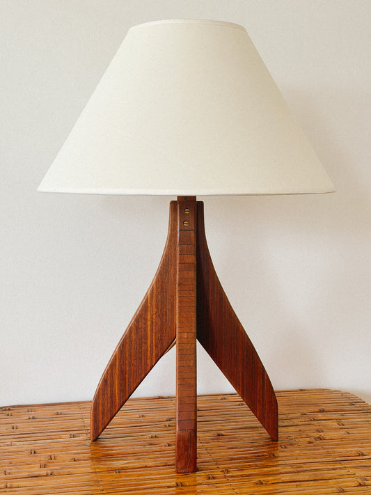 20th C. FOUR PRONGED WOODEN TABLE LAMP, Denmark