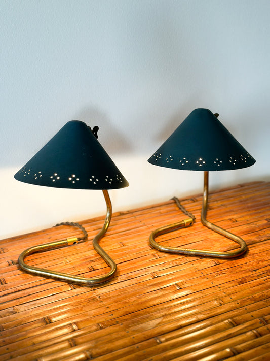 PAIR OF BRASS & METAL 'GK14' TABLE LAMPS, Sweden