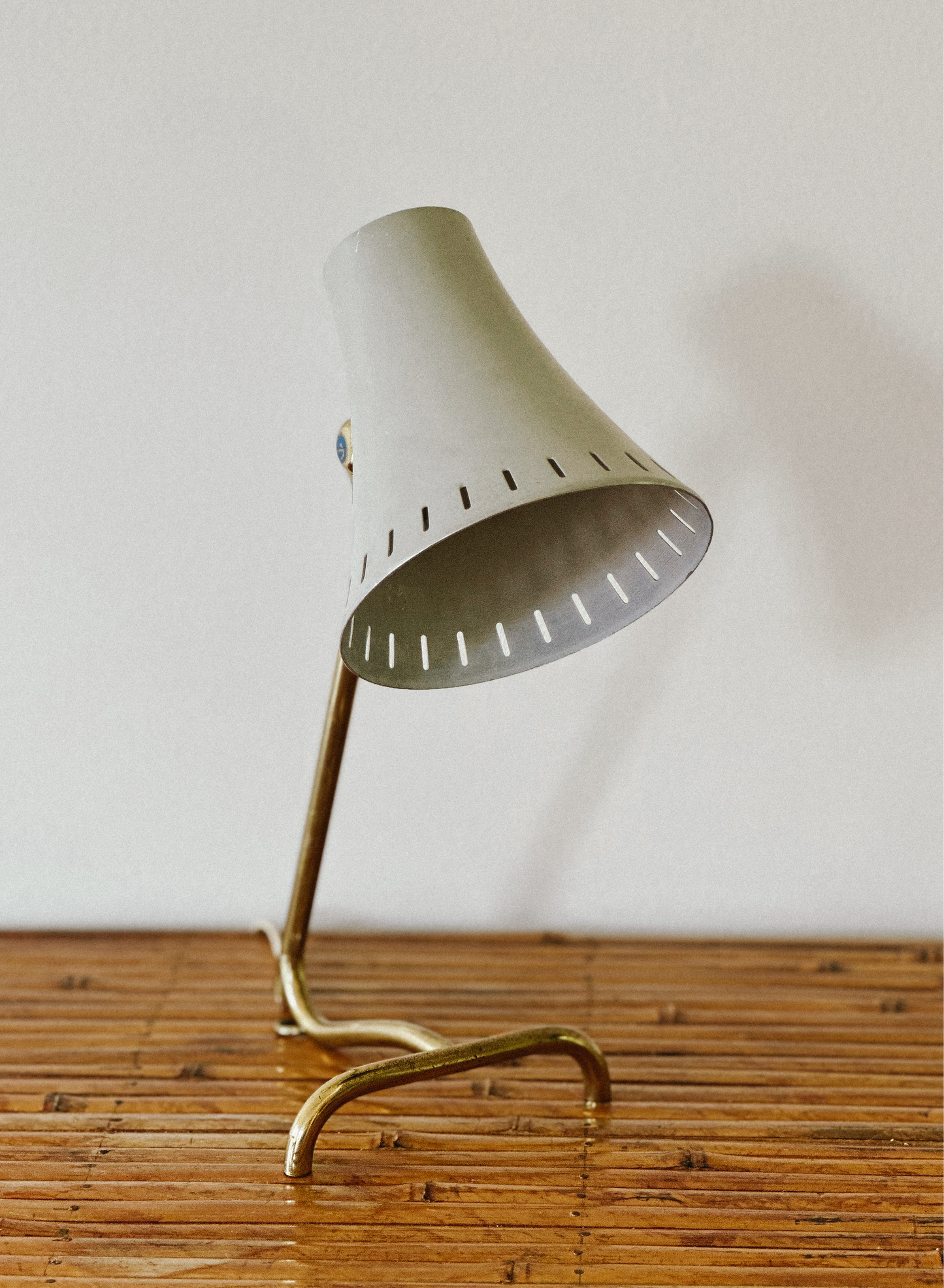 1950s BORENS GRAY METAL & BRASS TABLE LAMP, Sweden