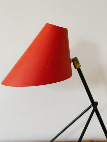 AJH 1950s RED MODERNIST TABLE LAMP, Sweden