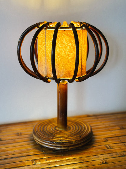 1960s PETITE RATTAN TABLE LAMP ATTRI. LOUIS SOGNOT, France