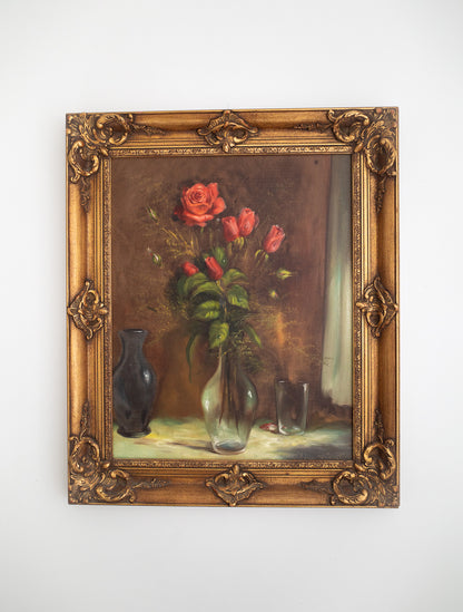 Joanne Garret Still Life of Roses painting, framed and signed