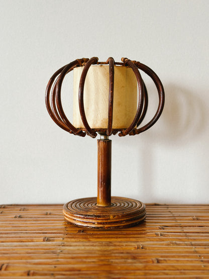 1960s PETITE RATTAN TABLE LAMP ATTRI. LOUIS SOGNOT, France