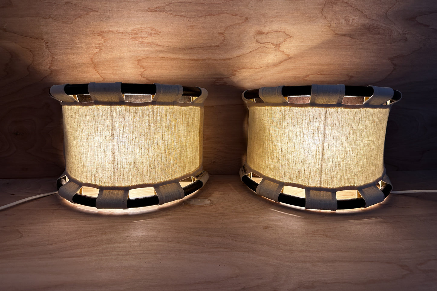 ANNA EHRNER FOR ATELJÉ LYKTAN, LINEN AND BAMBOO WALL SCONCES, PAIR C. 1970