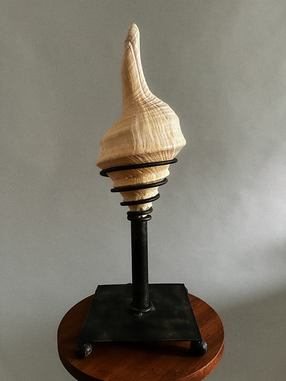 Rare Trumpet Seashell Lamp on Metal Patina Base